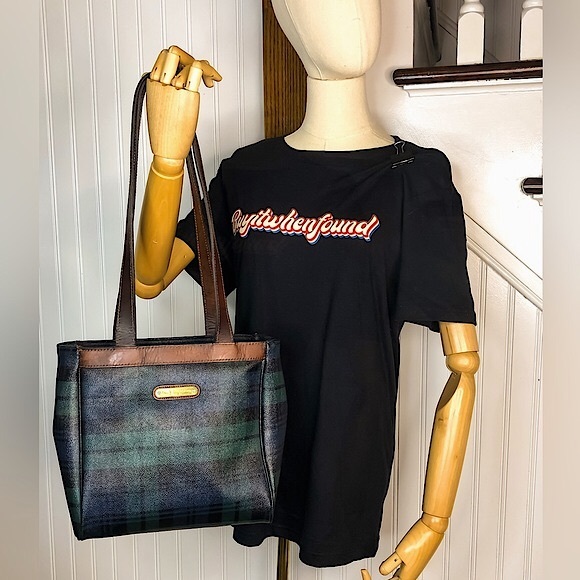 W RALPH LAUREN Black Watch Plaid Coated Canvas & Leather Shoulder Tote Bag - Picture 17 of 17